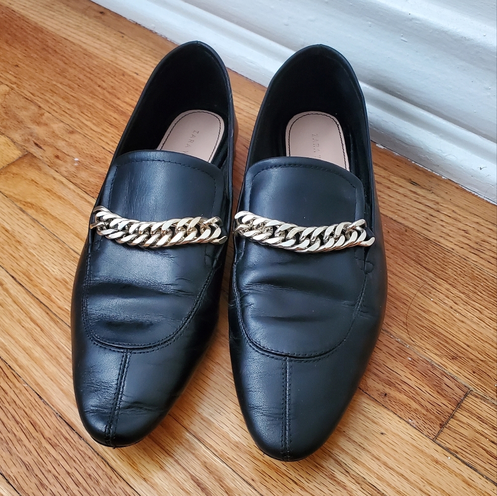 Zara Chain Accent Leather Loafers